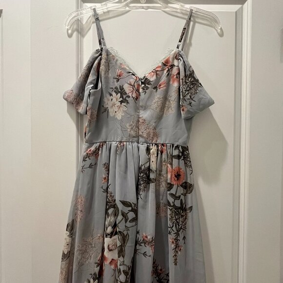 Lulus Gray Floral Print Mini Dress Off-Shoulder Size XS - Picture 2 of 4
